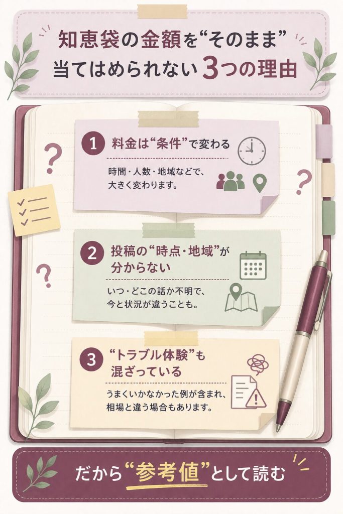 知恵袋の料金を鵜呑みにできない理由の図