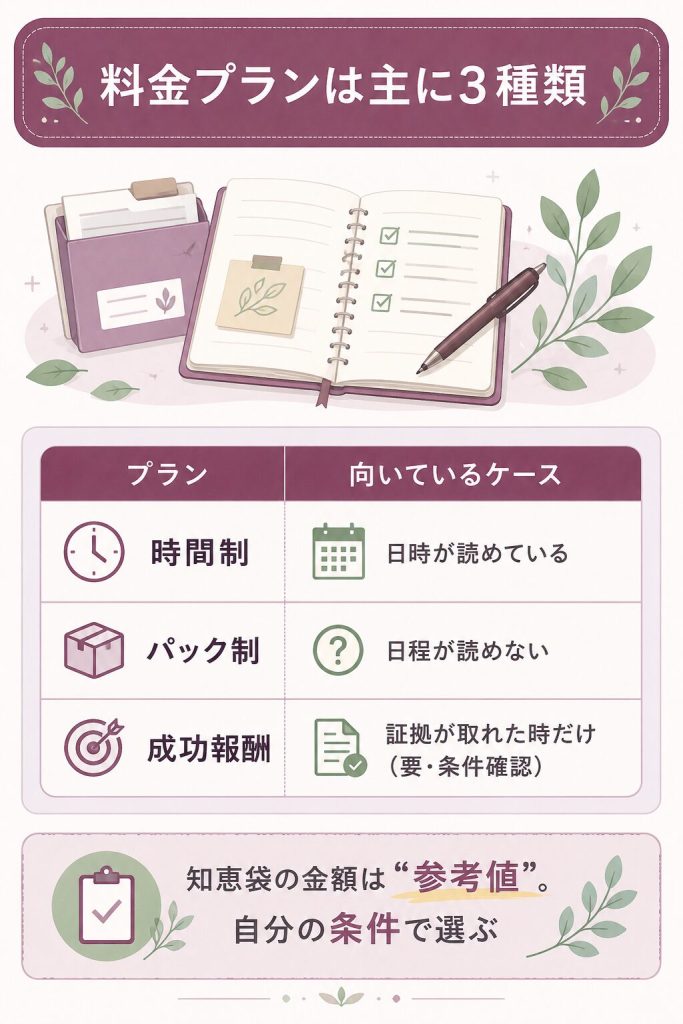 浮気調査の料金プラン3種類の比較図