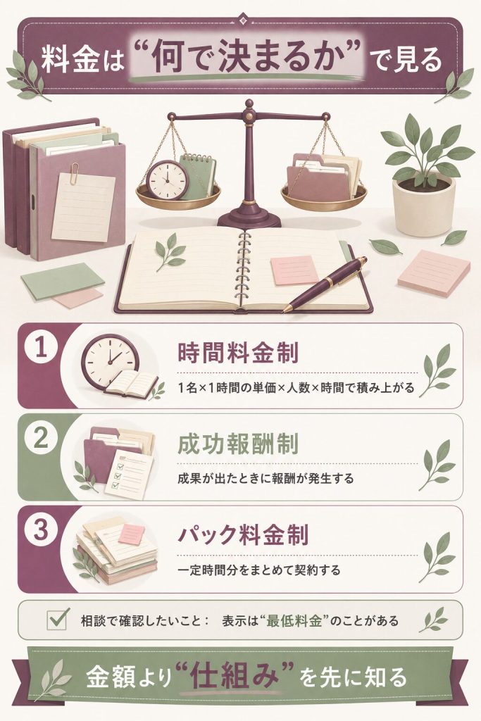 浮気調査の料金タイプ3種を示した解説図