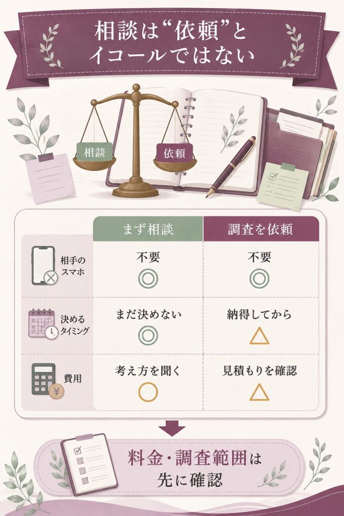 浮気相談と調査依頼の違いを整理した図解