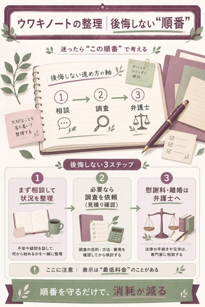 相談・調査・弁護士の進め方の順番の図