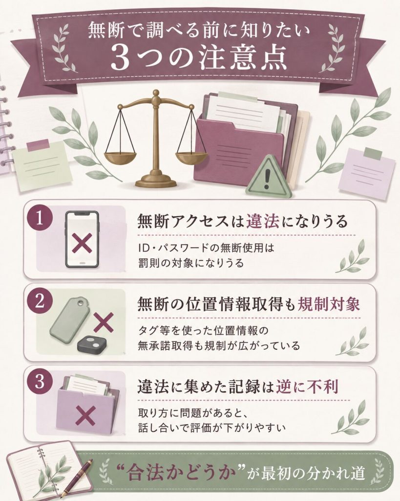 相手のスマホを無断で調べる前に知りたい法的注意点の図解